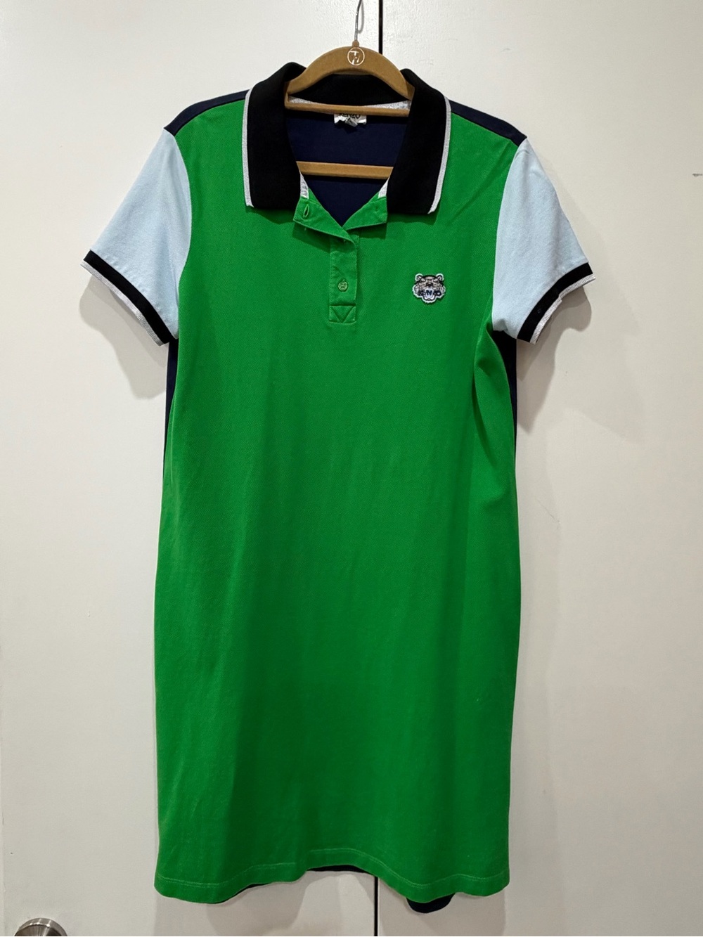 KENZO Paris Tricolor Tiger Crest Cotton Piqué Polo Mini Dress - Size L
